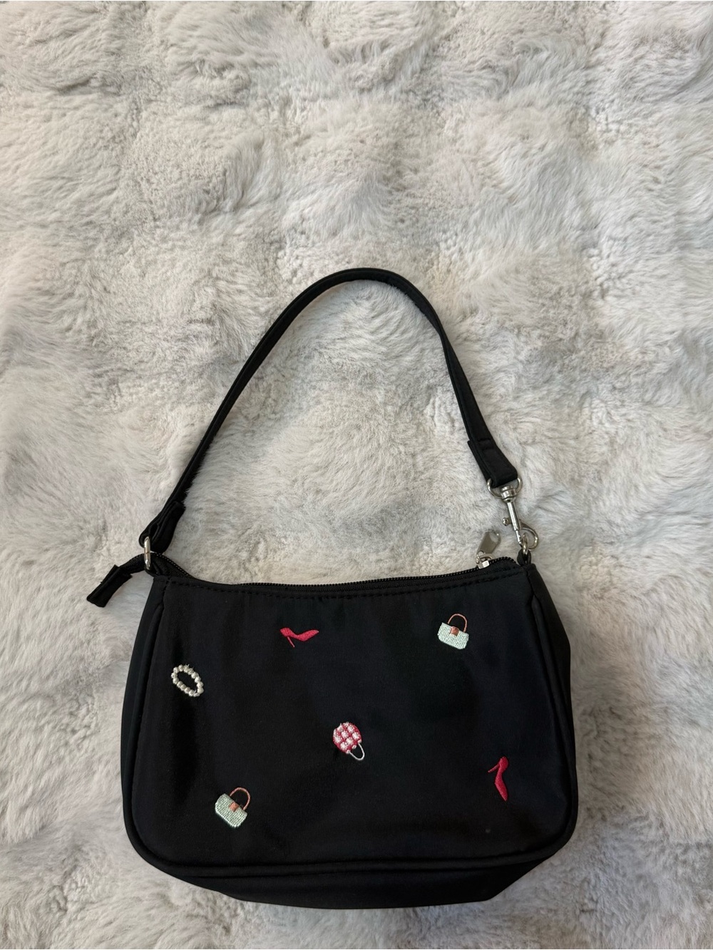 Embroidered Y2K Black Shoulder Bag